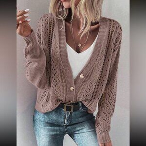 Cozy Mauve V neck button down Oversized knit cardigan